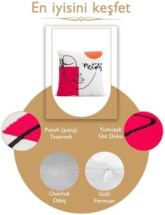 45X45 Özel Tasarım Panç Süzene Desen Dekoratif Kırlent Kılıfı Modern Beyaz 10