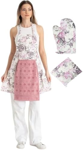 enoteks Havlulu Mutfak Önlüğü Fırın Eldiveni Ve Tutacak Gülkurusu