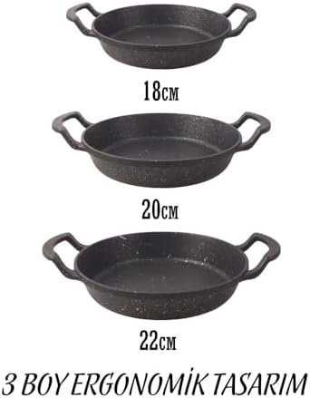 3'lü Döküm Sahan Seti, 3'lü Yumurta, Omlet Tavası, 3 Boy Döküm Siyah Granit Sahan Tava (22cm-20cm-18cm)