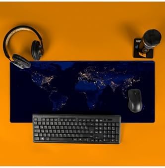 Gece Dünya Haritası Baskılı 70X30 Büyük Boy Mousepad - Mouse Pad - Fare Altlığı