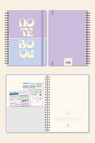 20x28 Spiralli Sert Kapak Lastikli Kareli Not Defteri Lila