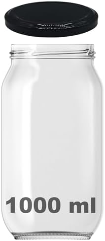 1000 ml Şeffaf Cam Kavanoz 1000 cc Konserve Metal Kapaklı Cam Kavanoz 6 Adet (Şeffaf, 1000 cc)