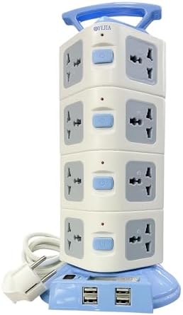 Evrensel 16 Girişli Kule Tipi Priz Adaptör, 4 USB Portlu, 250V, 2500W/4000W, Tip G & Tip C Uyumlu, Amerikan, Avrupa, İngiliz ve Güney Afrika Fiş Uyumu, Seyahat, Ev ve Ofis Kullanımı