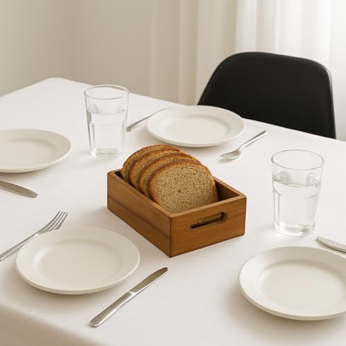 Akasya Ağacından Ahşap Ekmeklik, Akasya Ekmek Sunum Sepeti, Ekmek Sunum Kutusu 25x14x8 cm