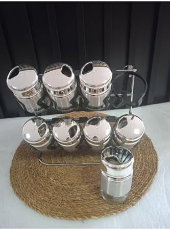 Çelik Standlı Baharatlık 9 Parça Cam Çelik Baharat Seti