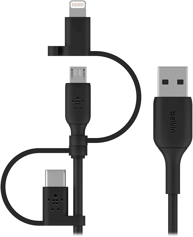 Evrensel Kablo (3'ü 1 arada USB-C, Lightning, Micro-USB Şarj Kablosu) Akıllı Telefonları, Tabletleri, Güç Bankalarını ve daha fazlasını şarj edin (3,3 ft/1 m)