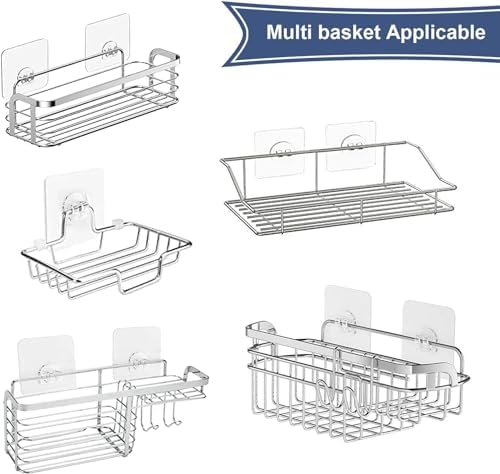 10'lu Su Geçirmez Yapışkanlı Raf Askısı - Duş Köşe Rafı ve Sabunluk Asma Kancası - 2,5 KG Taşıma Kapasiteli Şeffaf Klips - Seramik, Cam, Mermer, Metal Uyumlu - Delmeden Asma Aparatı
