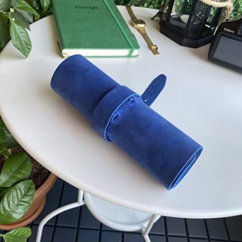 - Hakiki Deri Natürel Geniş Tasarım Rulo Kalemlik (Mavi)