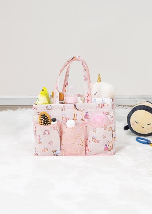 Başucu Düzenleyici Kız Bebek Bakım Çantası Organizer – Pembe | Çok Gözlü, Taşınabilir, 30x20x21 cm