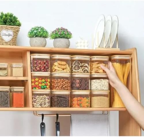 Bambu Kapaklı 380ml Cam Baharat Kavanozları, Hava Geçirmez Kare Borosilikat Baharat Kapları, Baharat Tuz Şeker Makarna Bakliyat için Boş Kavanoz