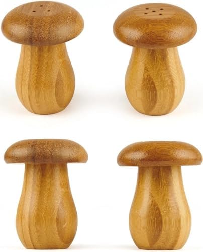 Doğal Bambu Mantar Görünümlü 2'li Tuzluk ve Biberlik Seti - 8 cm Akasya ve Bambu Karışımı Şık Baharatlık Takımı