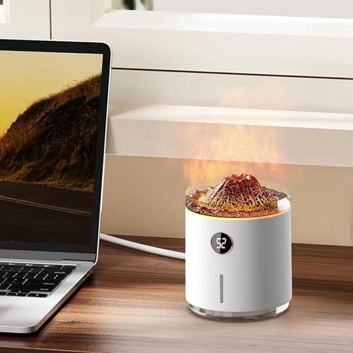 Volkanik Efektli Şarjlı Hava Nemlendirici Yatak Odası Oturma Odası için Akıllı Aromaterapi Mist Difüzör, Simüle Alev Şekli, Görsel Büyü