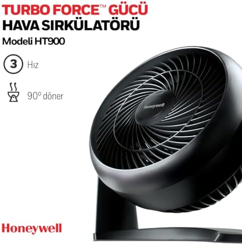 TurboForce Turbo Vantilatör HT900E, Sessiz Soğutma, 90 Dereceye Kadar Ayarlanabilir Eğim Açısı, 3 Hız Ayarı, Duvara Montaj, Masa Vantilatörü - Siyah