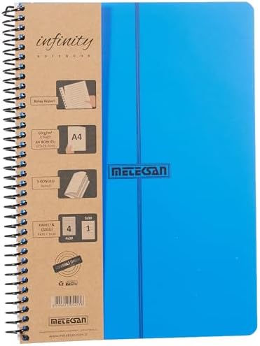 Primary Serisi, A4, 5 Konulu (4 Kareli, 1 Çizgili) 150 Yaprak PP Kapaklı Spiralli Defter, Lacivert