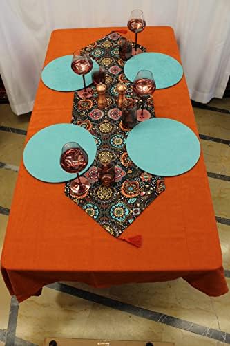 Alaca Renk Karışık Motif Desenli Siyah Arka Plan Dijital Baskılı Runner Amerikan Servis 40x150 cm