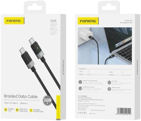 Foneng XS03 240W 200 cm PD Type-C Şarj Kablosu Siyah