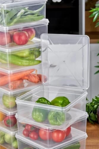 - 15'li Set Saklama Kabı, 10 Adet 500ml Dikdörtgen ve 5 Adet 2500ml Kare Şeffaf Kendinden Kapaklı Saklama Kabı, BPA İçermez, Buzdolabı, Dondurucu ve Dolap Organizeri