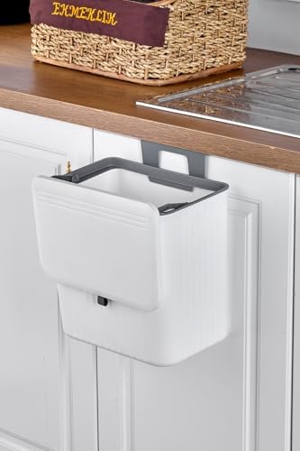 15 Litre Fonksiyonel Kapaklı Banyo Ve Mutfak Tezgahüstü Çöp Kovası Dolap Ve Duvar Aparatlı 15 Lt.,Yerden Tasarruflu Lavabo Altı Veya Dolap Kapısı Için Kapasiteli Mutfak Çöp Kovası,Askılı (BEYAZ)