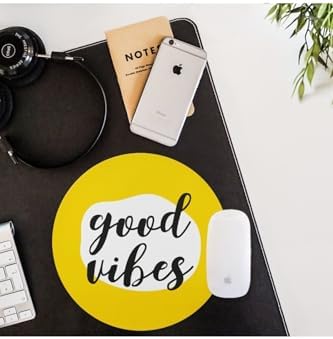 Good Vibes Tasarımlı Yuvarlak Mouse Pad - Mouse Altlığı - Mousepad - Mouse Pad - Fare Altlığı