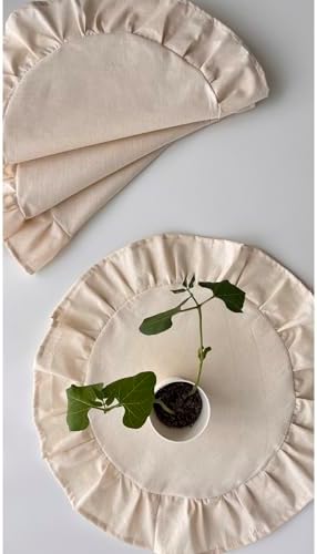 Alamode Natural Ham Fırfırlı Yuvarlak Amerikan Servisi 4’lü Set 40x40cm