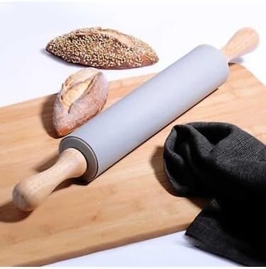 Ahşap Saplı Silikon Merdane,Dönerli Merdane,Hamur Merdanesi,Pizza Ve Börek Hamuru Açmak İçin Merdane