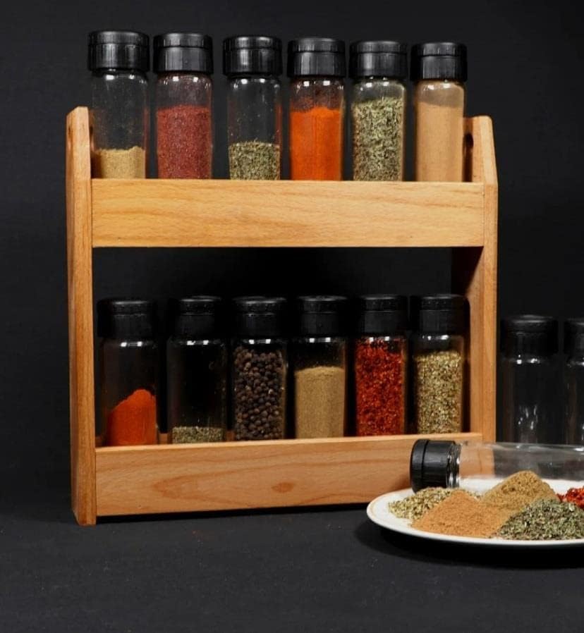 Bkm Dizayn Cansas 12 li Ahşap Standlı Baharatlık Seti