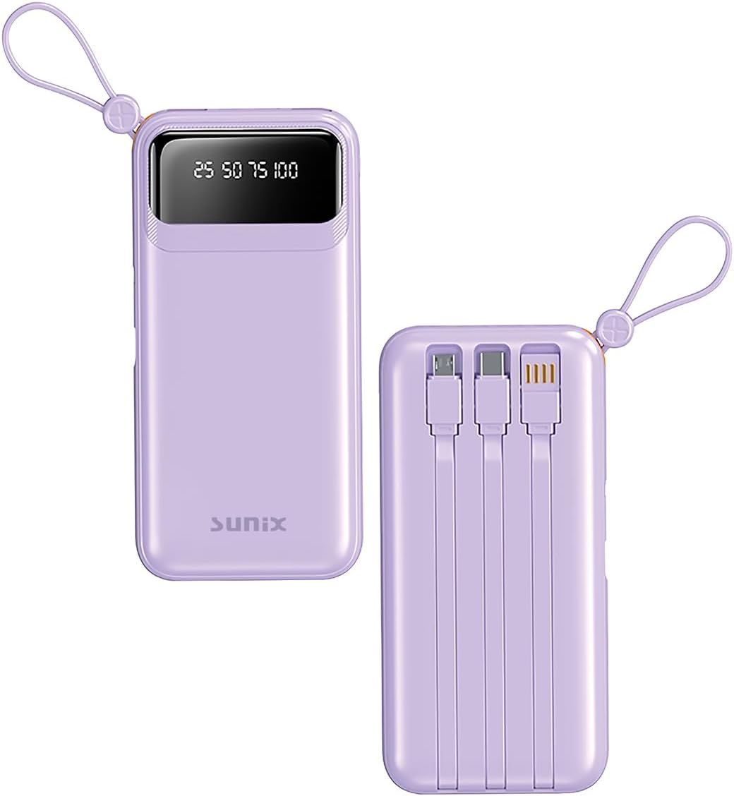 10.000 Mah Dijital Göstergeli Kendinden Kablolu Powerbank Mor PB-120