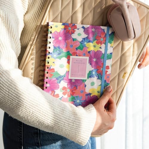 17x24 Spiralli Lastikli Sert Kapak Çizgili Not Defteri Çok Renkli Çiçekler
