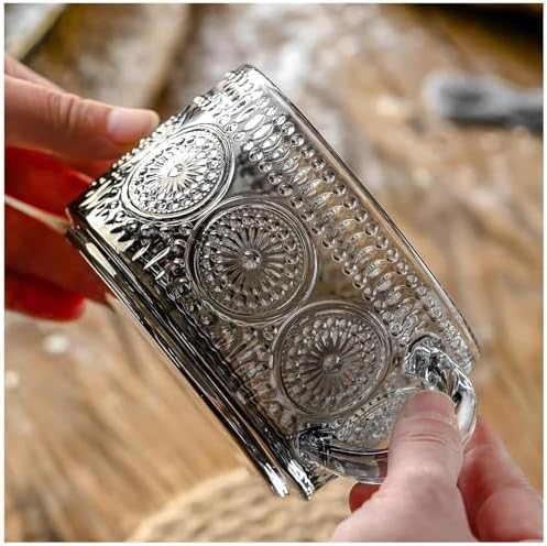 2 Adet Papatya Desenli Kulplu Kase - Şeffaf Füme Cam, ve Soğuk Kullanım için Büyük Kase, Meyve, Yoğurt, Yulaf, Çay ve Tatlı İçin Çok Amaçlı Bardak, Füme Renk