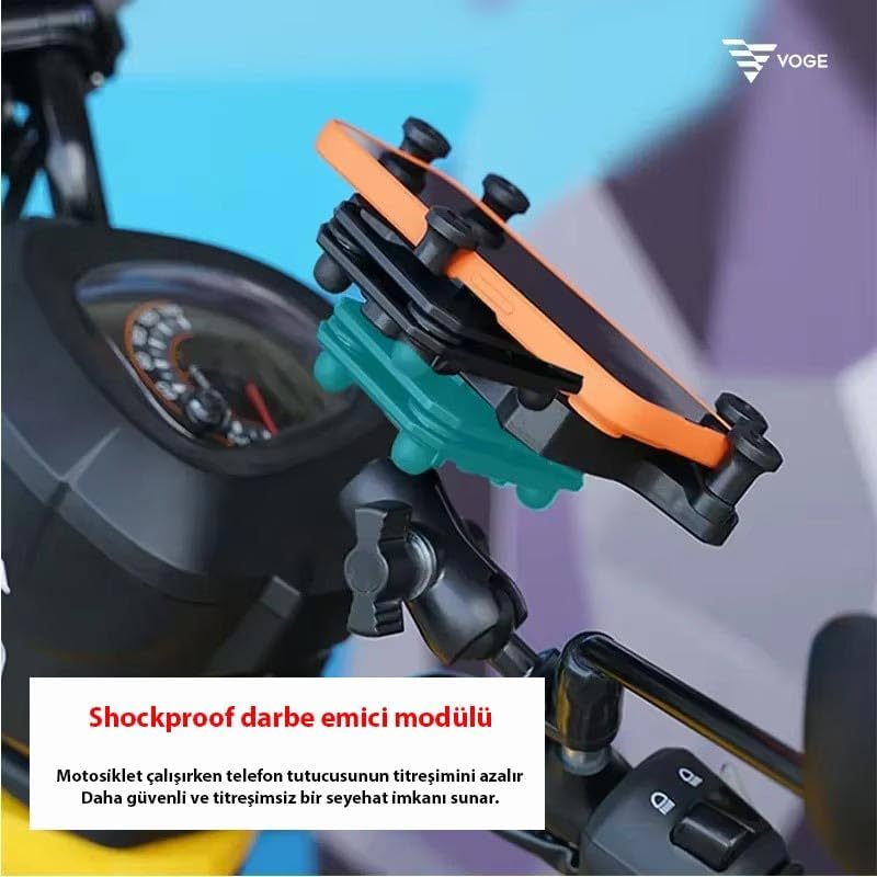 GA11 Motosiklet Bisiklet Telefon Tutucu İster Ayna İster Gidon Tuttur İkisi Bir Arada Şok Emici Damperli (Shockproof, Gidon ve Ayna Montajı)