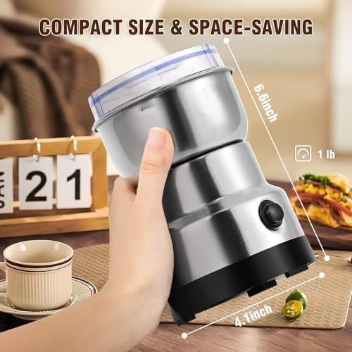 200 Watt Çelik Bıçaklı Kahve ve Baharat Öğütme Makinesi – Kompakt Öğütücü, Bebek Maması Hazırlığına Uygun, Paslanmaz Çelik Hazne, Elektrikli Baharat ve Kahve Değirmeni