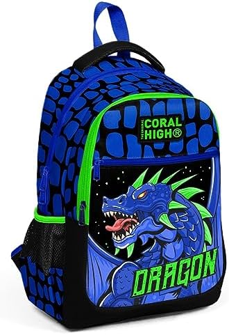 Üç Gözlü Erkek Çocuk İlk ve Orta Okul Çantası - Lacivert Yeşil Dragon