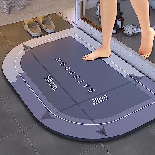 Banyo Paspası Kaymaz Tabanlı Süper Emici Nappa Deri Banyo Paspası Abdest Paspası (58x38cm) (Mavi)