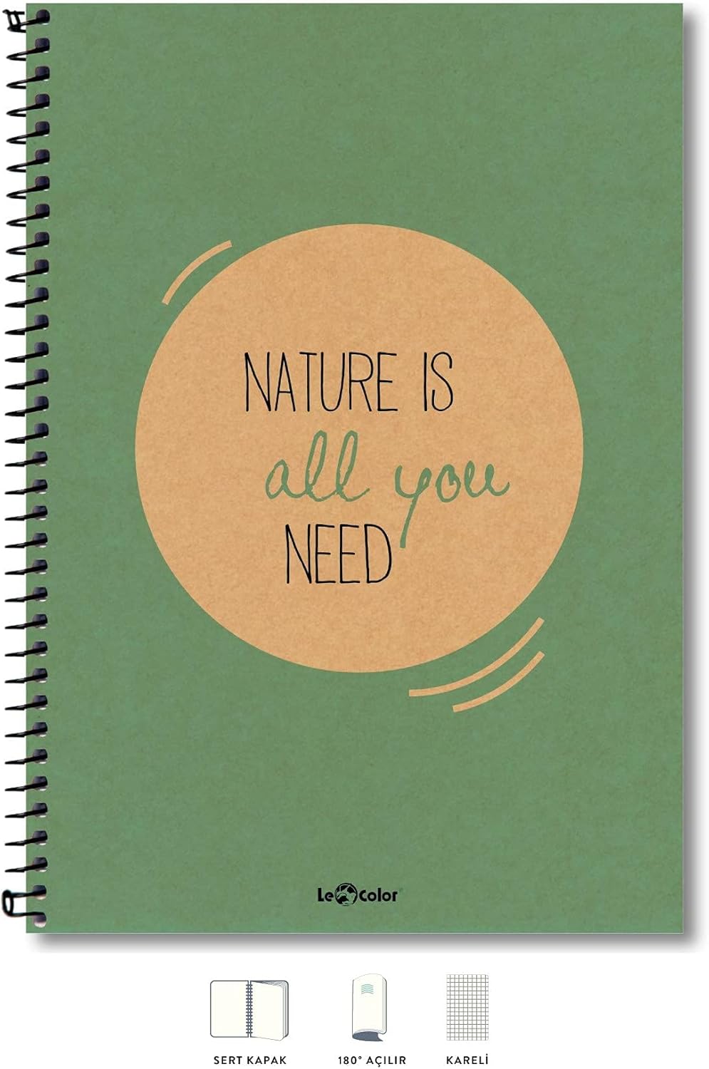 Lé 2015074/2 Eco Sert Kapaklı, Spiralli, Sarı Kağıtlı, 200 Sayfa Yeşıl