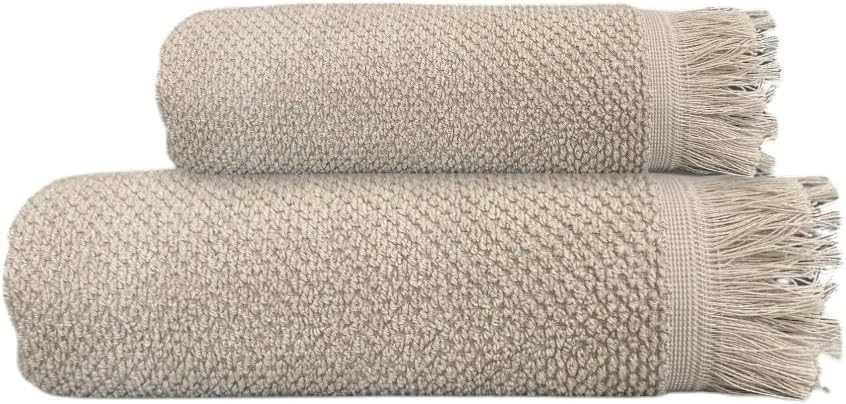 2'li Bej Jelena Havlu Seti%100 Pamuk - 1 Adet El Havlusu 50x90 ve 1 Adet Banyo Havlusu 70x140