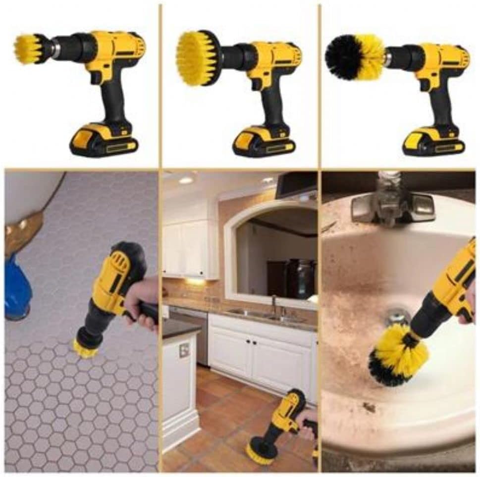 3lü Matkap Ucu Banyo Küvet Duşakabin Araba Tekerliği Koltuk Yıkama Temizleme Fırçası Seti, renkli, Küçük