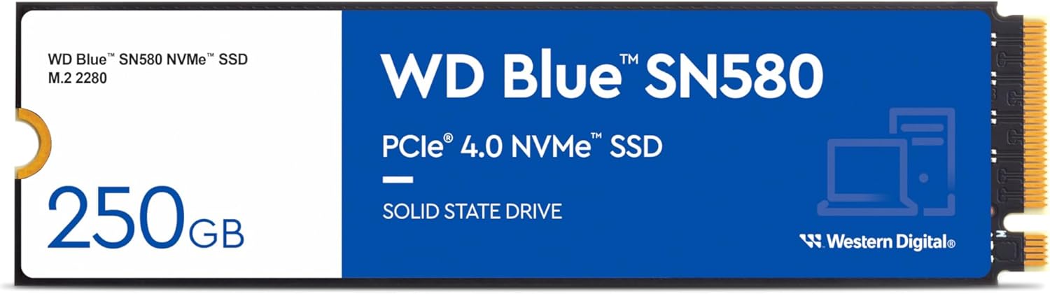 WD SN580 NVMe SSD 250 GB (PCIe Gen4 x4, 4.000 MB/s'ye kadar okuma, M.2 2280, nCache 4.0 teknolojisi) mavi