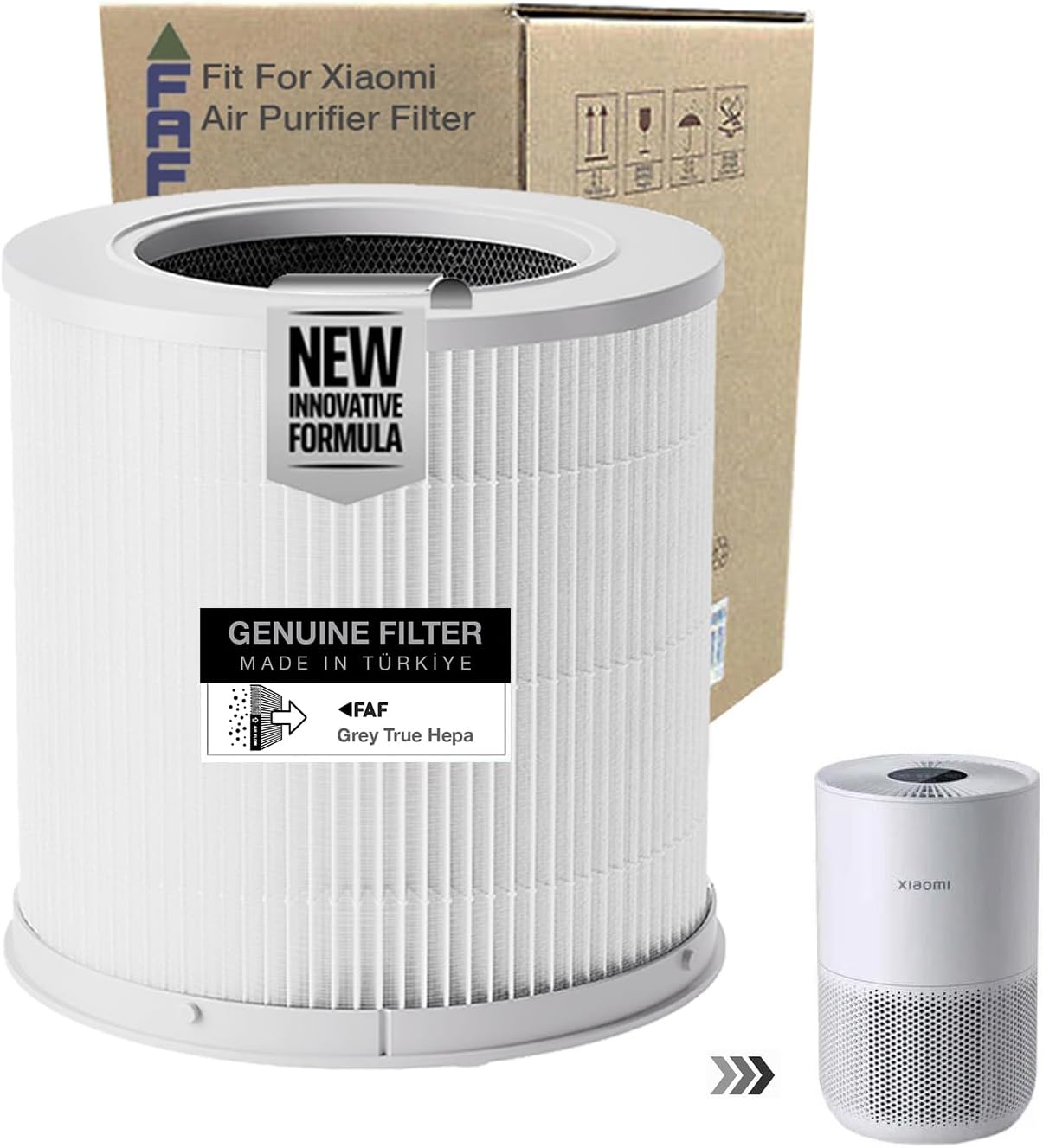 Faf Fresh Air Filter /_Xiaomi Smart Purifier 4 Kompakt Filtre ile Uyumlu 360 Cam Yeni Formullü Filtre Ø174xH174MM 4 Compact Filtre (Beyaz Natural)