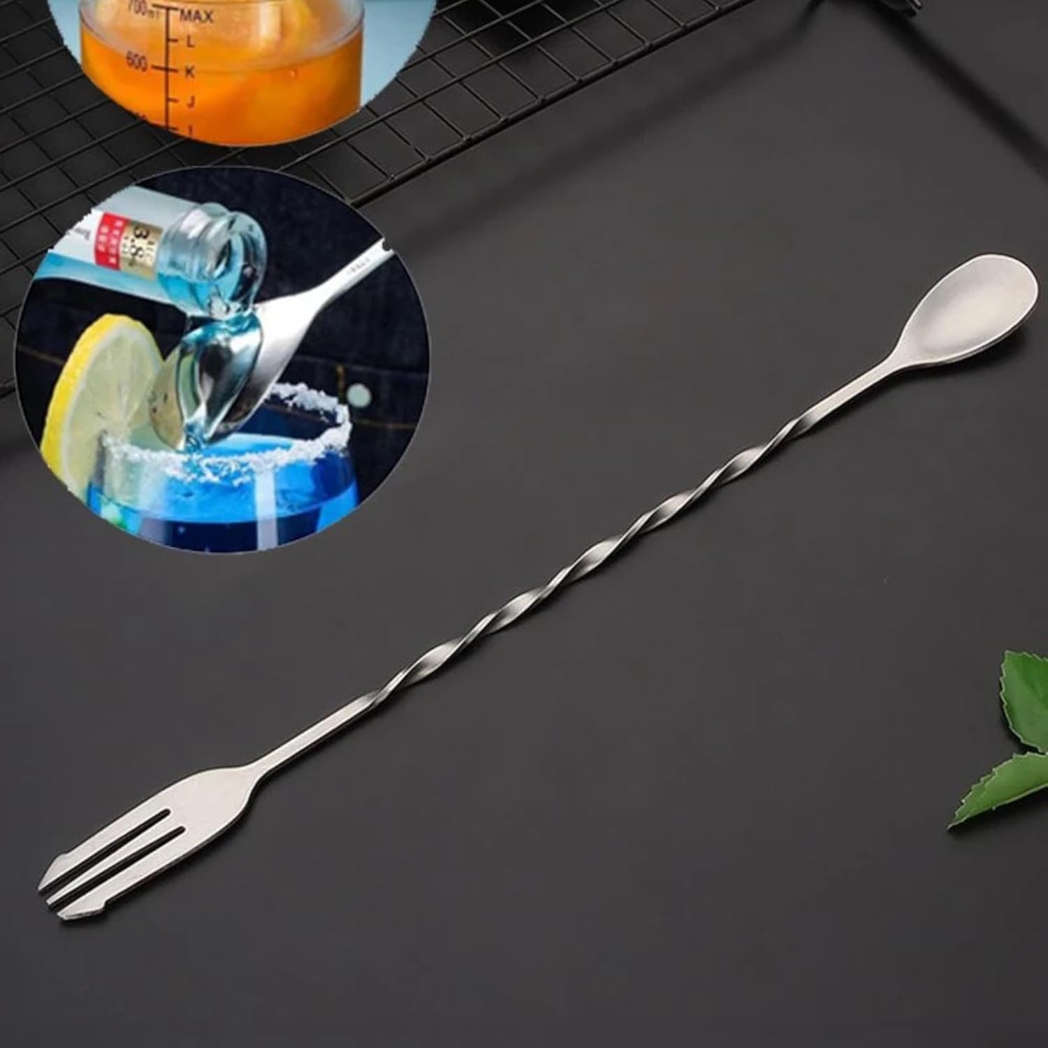 304 Çelik 32 Cm Çift Başlı Barmen Kokteyl Karıştırma Kaşığı Profesyonel Şık