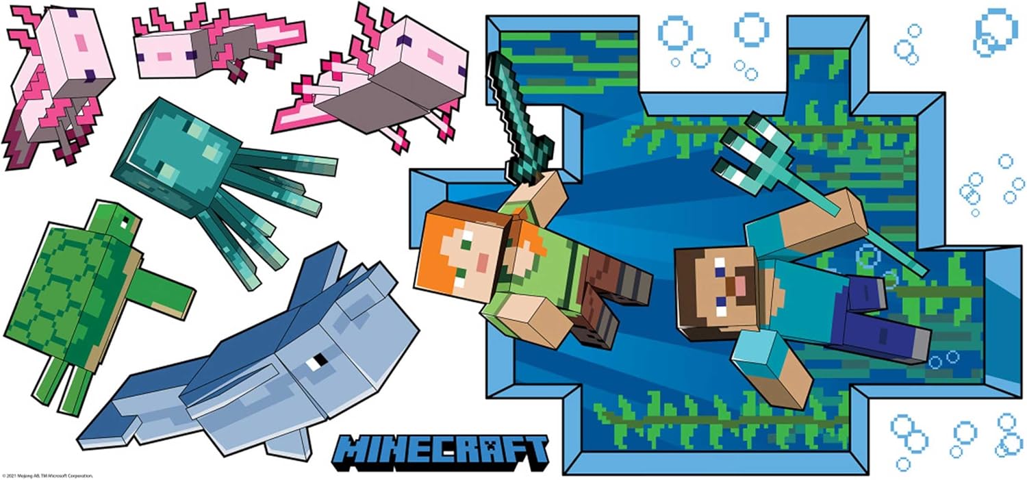 RMK5005GM Minecraft Dev Soy ve Yapıştır Duvar Çıkartması, Mavi, Pembe, Yeşil