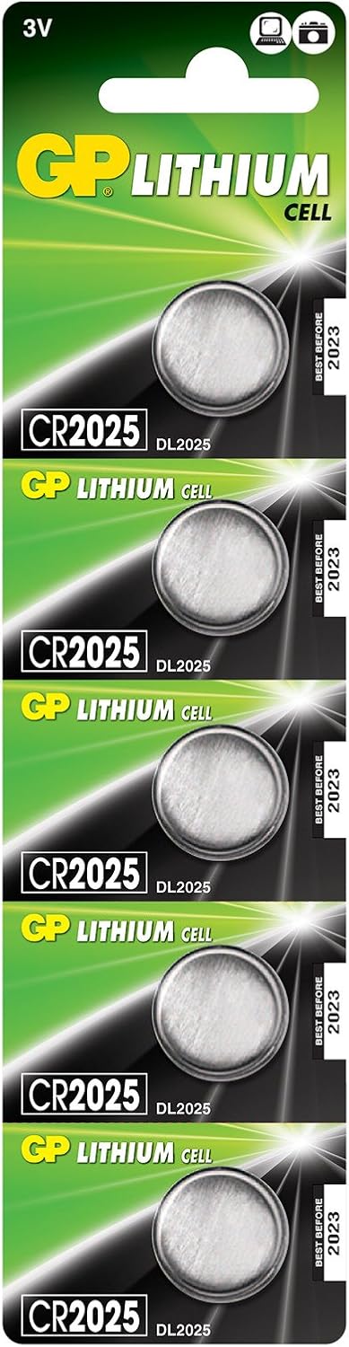 Batteries CR2025 2025 Boy Lityum Düğme Pil, 3 Volt, 5'li Kart, Gri