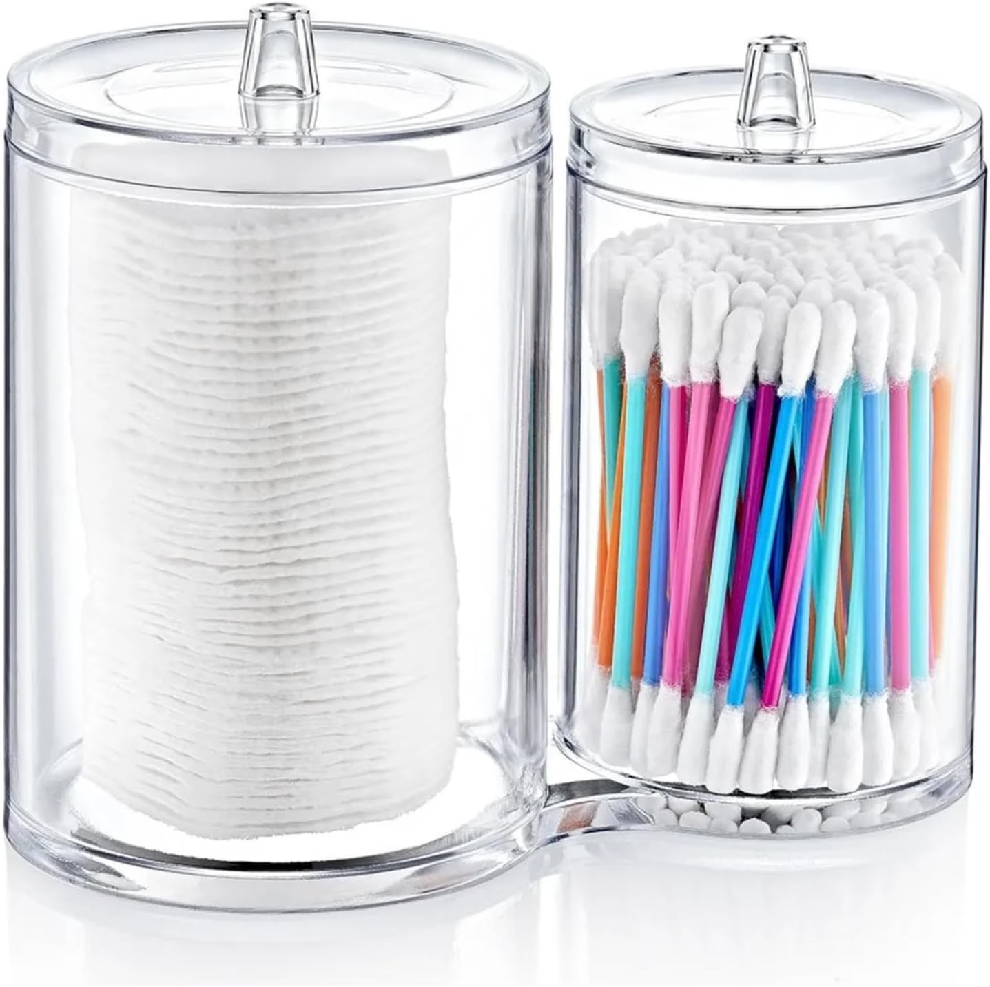 Makyaj Pamuğu ve Kulak Çubuğu Organizeri - Saydam İkili Makyaj Organizeri, Düzenleyici, Makyaj Malzemesi Depolama Kutusu