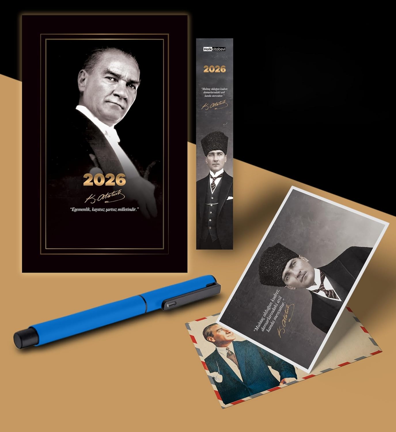 2026 Gazi Paşa Atatürk Ajandası Ayraç Kartpostal Kalem - Mavi