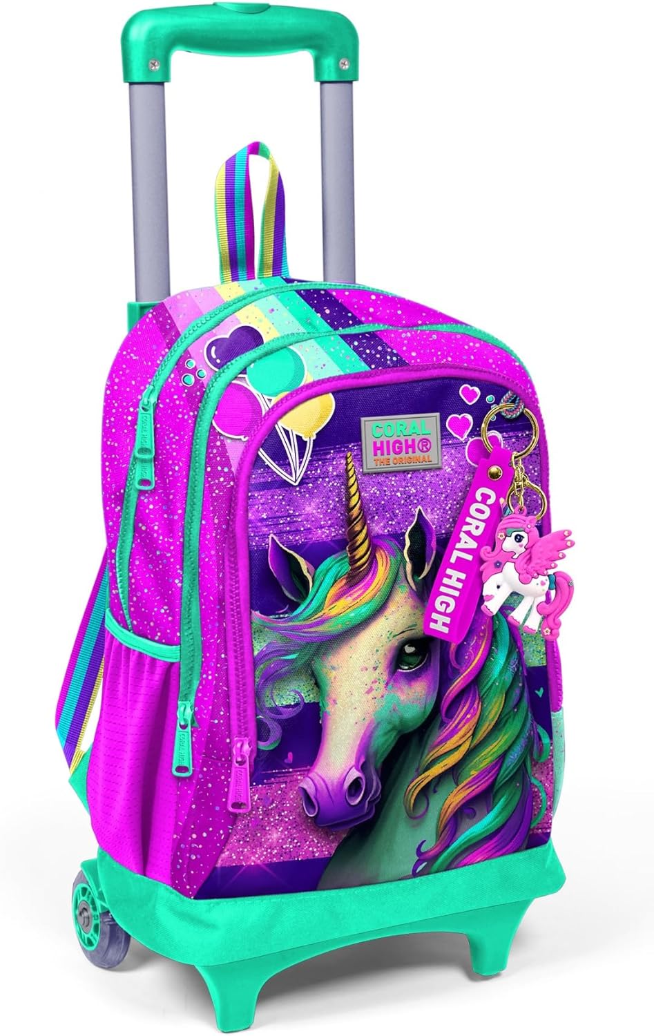 Işıklı Tekerlekli Pembe Su Yeşili Çekçek Okul Çantası - Kız Çocuk