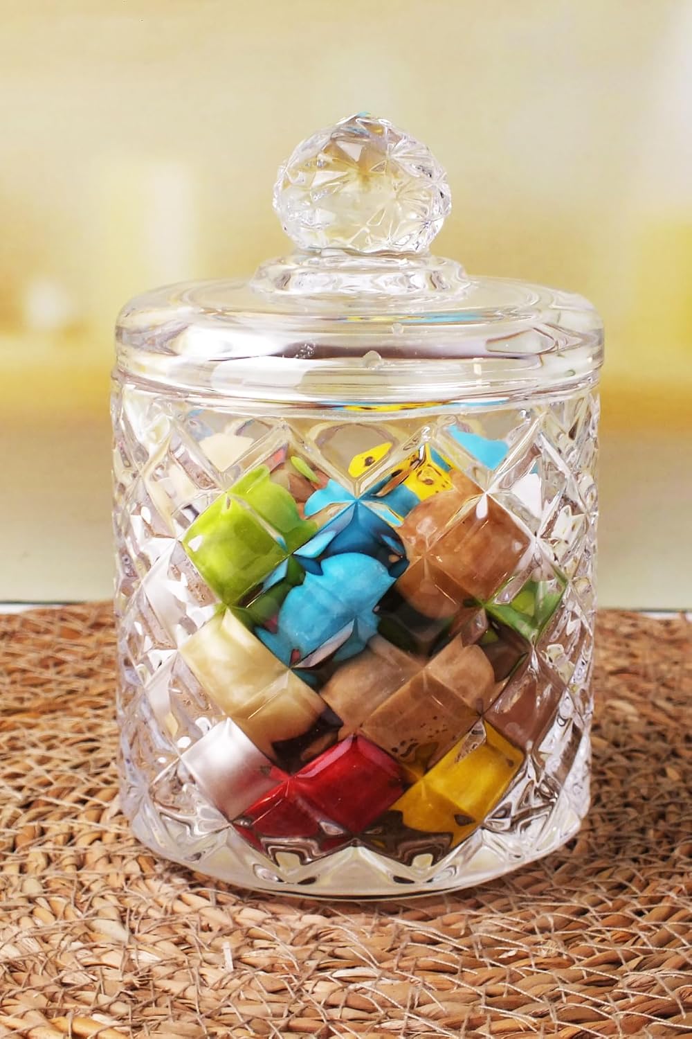 Lüx Kristal Büyük Cam Şekerlik & Cam Lokumluk, Kesme Cam Lüx Şekerlik 13cm*7.8cm - 06637