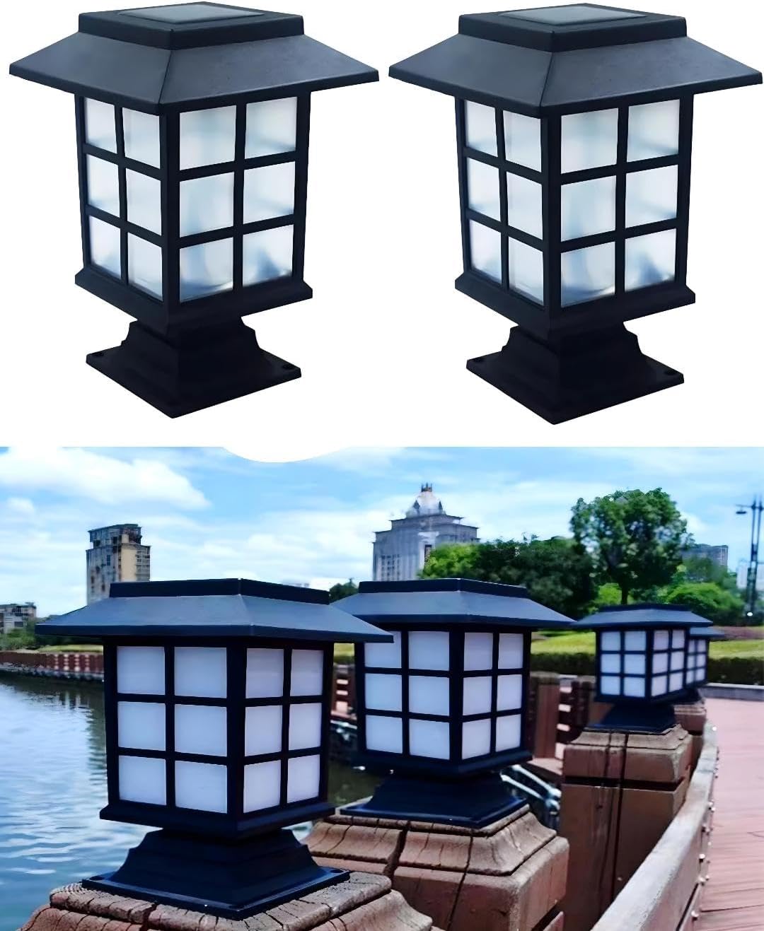 2 Adet Solar Güneş Enerjili Helios15W Led Set Üstü Bahçe Aydınlatması, SU GEÇİRMEZ, 3200K-6500K, Sütun Üzerİ Armatür Patika, Teras, Çit, Duvar, Balkon Dekorasyonu, Peyzaj Işık 210 * 135 MM