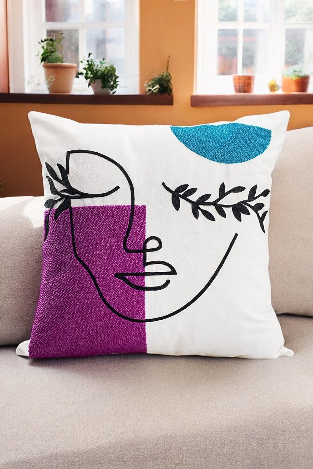 45X45 Özel Tasarım Panç Süzene Desen Dekoratif Kırlent Kılıfı Modern Beyaz 11