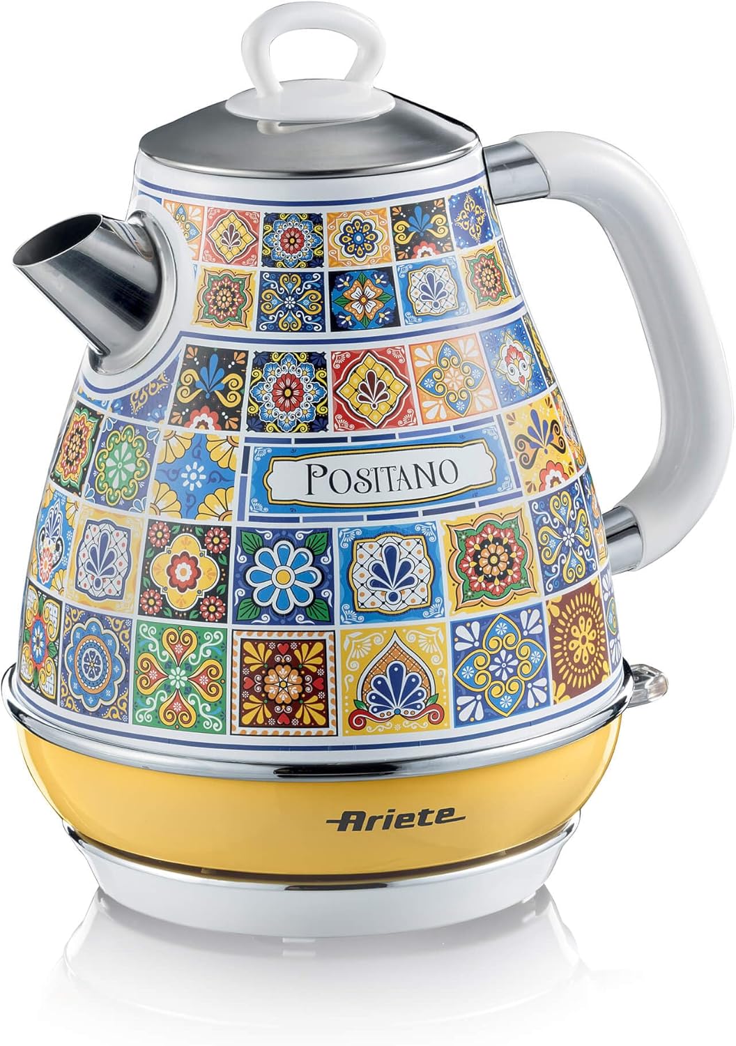 Ariete Positano Elektrikli Su Isıtıcı 1,7 Litre Kettle 2869/0P - Paslanmaz Çelik Gövde, Handmade Decoration, 2000 Watt, Otomatik Kapanma, 360° Kablosuz Taban