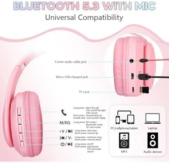 Vooka Çocuk Bluetooth Kulaklık Kedi Kulaklık Pro 5.3 Akıllı Rgb Led Detaylı Bluetooth Kablosuz