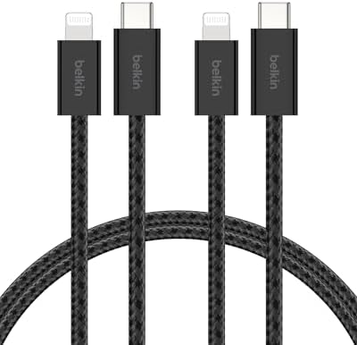 2'li Örgülü USB-C - Lightning Kablo, 1,5 m, 14 ve önceki modeller, 9. Nesil iPad ve AirPods için hızlı şarj kablosu, Siyah